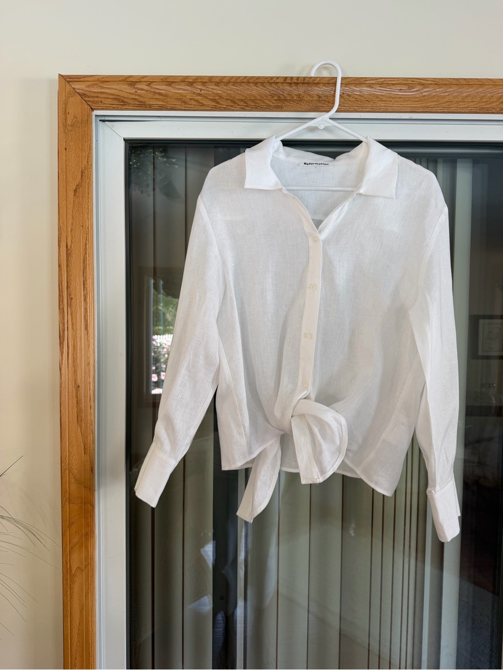NWOT Reformation White Tie-Front 100% Linen Button Down Shirt